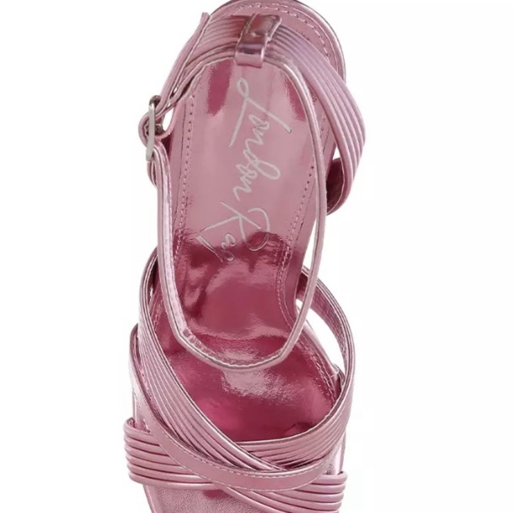 London Rag Socialite Sandal Chic Metallic Pink Platform Ankle Strap Heels - Picture 4 of 11